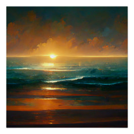 劇的な青い海波の風景 ポスター