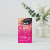 劇的な青い目のメーキャップアーティスト|のショッキングピンク 名刺 (スタンド正面)