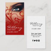 劇的な青い目のメーキャップアーティスト|の赤 名刺 (正面/裏面)