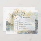 劇的な青グラデーション水色金ゴールド結婚式RSVP ポストカード (正面/裏面)