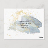 劇的な青グラデーション水色金ゴールド結婚式RSVP ポストカード (裏面)