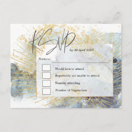 劇的な青グラデーション水色金ゴールド結婚式RSVP ポストカード