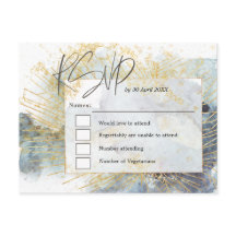 劇的な青グラデーション水色金ゴールド結婚式RSVP