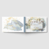 劇的な青グラデーション水色金ゴールド線結婚 ゲストブック (全面)