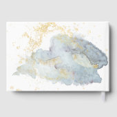 劇的な青グラデーション水色金ゴールド線結婚 ゲストブック (裏面)