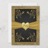 劇的な黒および金ゴールドのハートの結婚式招待状 招待状 (正面)