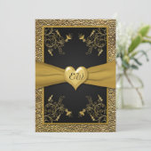 劇的な黒および金ゴールドのハートの結婚式招待状 招待状 (スタンド正面)