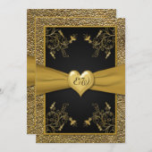 劇的な黒および金ゴールドのハートの結婚式招待状 招待状 (正面/裏面)