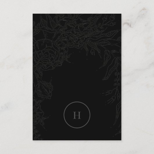 劇的な黒モノグラムエレガントフローラリース エンクロージャーカード (裏面)