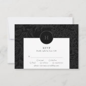 劇的な黒モノグラムエレガントフローラリース 出欠カード (正面)