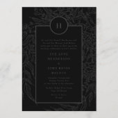 劇的な黒モノグラムエレガントフローラリース 招待状 (正面)