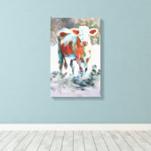 劇的絵画な異常な色の牛 キャンバスプリント (インサイチュ (ウッドフロア))