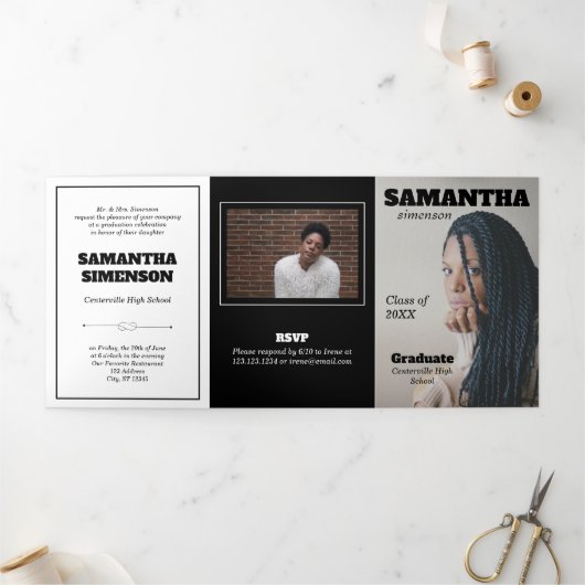 劇雑誌スタイル卒業パーティー 三つ折り招待状 (外部)