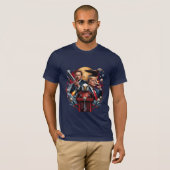 力とビジョン:象徴的なTシャツに描かれたマスクとトランプ Tシャツ (正面フル)