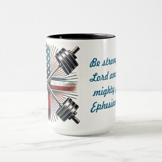 力と信仰の強さ：エペソ6:10マグカップ マグカップ (中央)