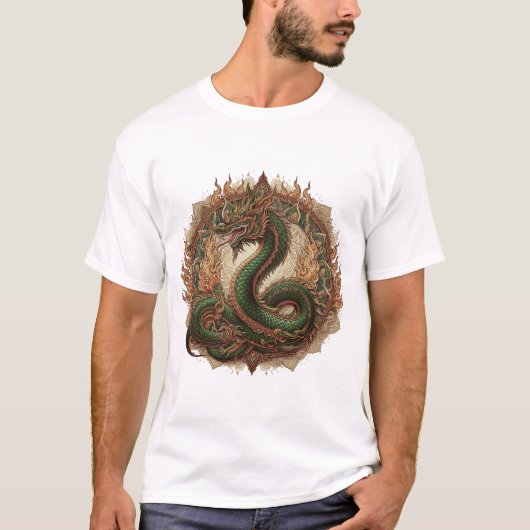 力と守護のタイのナーガタトゥー Tシャツ (正面)
