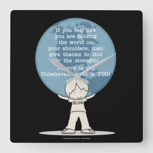 力に感謝 スクエア壁時計 (正面)