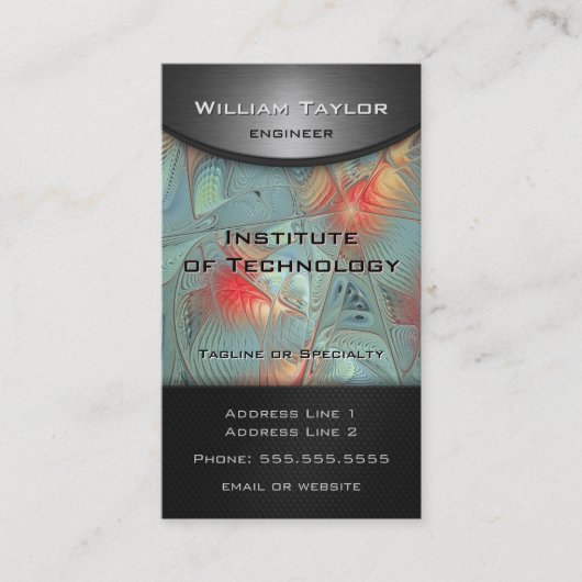 力のライン – 金属の外観エレガンスとQRコード 名刺 (正面)