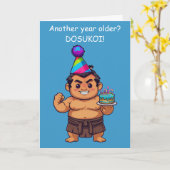 力士の誕生日おめでとう ドスッコイの挨拶 カード (黄色い花)