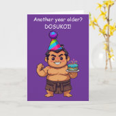 力士 誕生日おめでとう ドスッコイ 挨拶 カード (黄色い花)