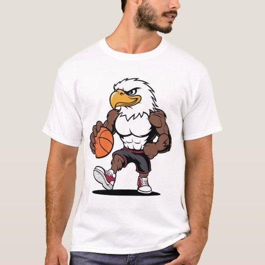 力強いイーグルバスケットボールマスコットロゴデザイン Tシャツ (正面)