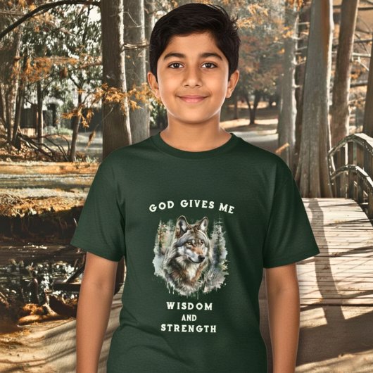 力強いオオカミのクリスチャンキッズTシャツ Tシャツ