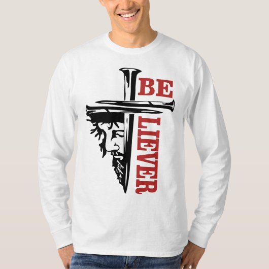 力強いキリスト教デザイン ジーザス・クロス・ネイル Tシャツ (正面)