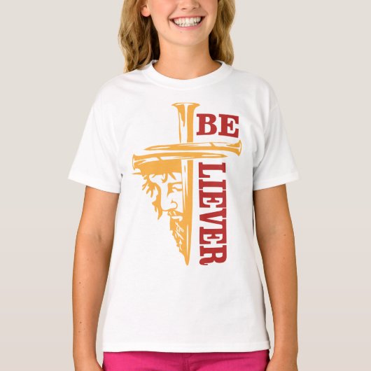 力強いキリスト教デザイン ジーザス・クロス・ネイル Tシャツ (正面)