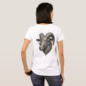 力強いケルト銀ラムヘッド・ノットパターン付き Tシャツ (裏面フル)
