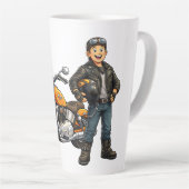 力強いバイクに乗る漫画のバイカーアート カフェラテマグ (右アングル)