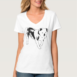 力強いブルドッグの横顔 黒と白のアート Tシャツ