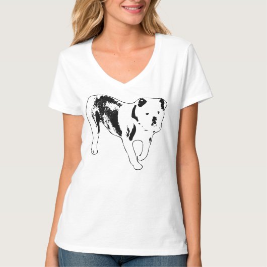 力強いブルドッグの横顔 黒と白のアート Tシャツ (正面)