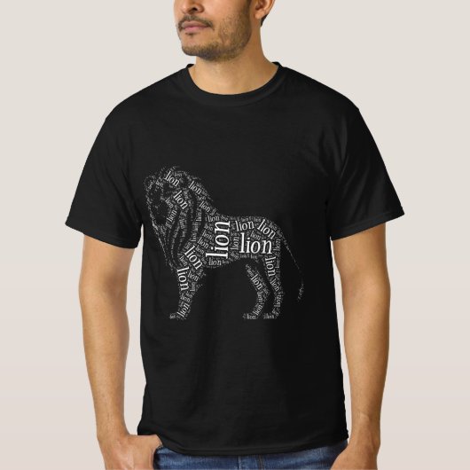 力強いライオンのタイポグラフィーデザインTシャツ Tシャツ (正面)