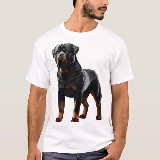 力強いロットワイラー 立ち構え � 大胆な全身の犬 Tシャツ (正面)