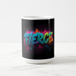 力強い一言「Fierce(強烈)」のダイナミックデジタルストリートアート コーヒーマグカップ