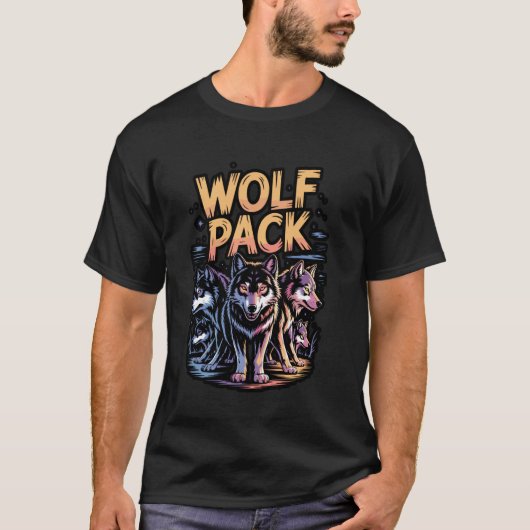 力強い狼の群れの吠えるパウ Tシャツ (正面)