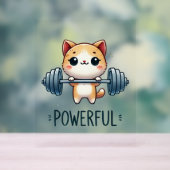 力強い猫持ち上げウェイト、かわいいジム子猫アート アクリルサイン (ニュートラル)