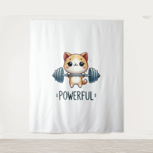 力強い猫持ち上げウェイト、かわいいジム子猫アート タペストリー