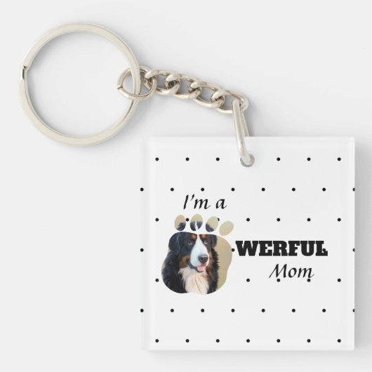 力強い猫/犬の母の文字の足でペットの写真を追加 キーホルダー (正面)