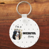 力強い猫/犬の母の文字の足でペットの写真を追加 キーホルダー (正面)
