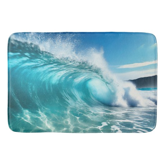 力強い青い海洋波 バスマット (正面)