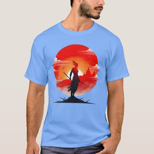 力強く威厳のある侍のイラストギフト Tシャツ (正面)