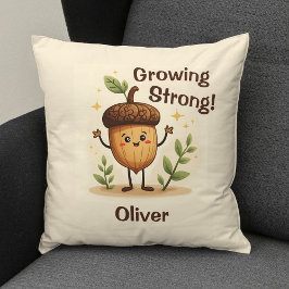 力強く成長する愛らしい笑顔のどんぐり クッション