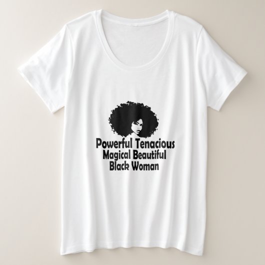 力強く粘り強い魔法のような美しい黒人の女性 プラスサイズTシャツ (デザイン正面)