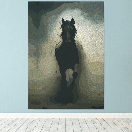 力強く走る黒い種牡馬 キャンバスプリント (インサイチュ (ウッドフロア))