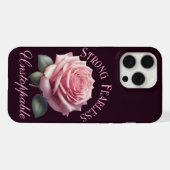 力強く、恐れ知らずで、止められない ピンクのバラ Tシャツ iPhoneケース (裏面横)