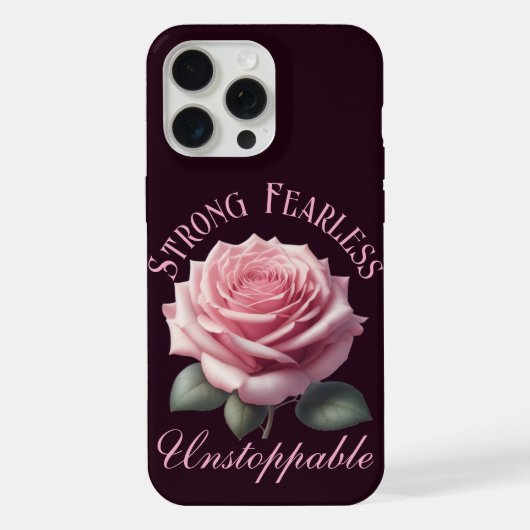 力強く、恐れ知らずで、止められない ピンクのバラ Tシャツ iPhoneケース (裏面)