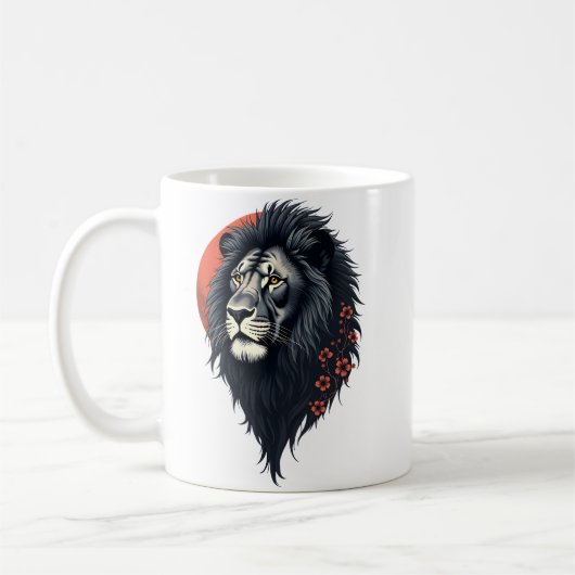 力強さと優雅さが融合した黒いライオン コーヒーマグカップ (左)