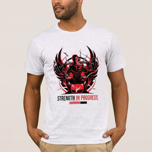 力強さは進歩中 - ヘビースクワット 筋トレモチベ Tシャツ (正面)