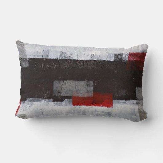 「力旅行」の灰色および赤い抽象美術 ランバークッション (裏面)